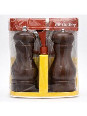 Vintage Mr. Dudley Salt Shaker Pepper Mill Set NIB Wood MCM Mr D 2A NOS Grinder